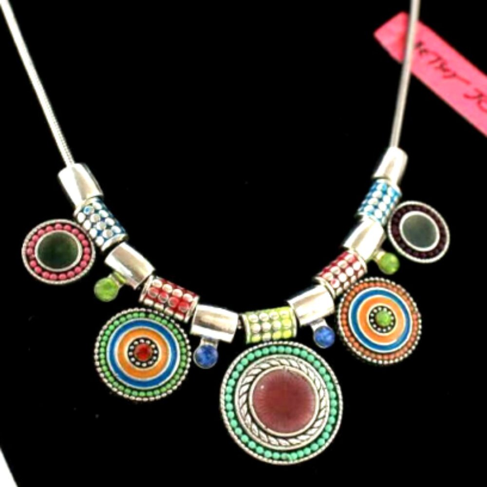 ARTZY Graduated CIRCLES Multi-Color Enamel & Crystal Silver-tone Necklace